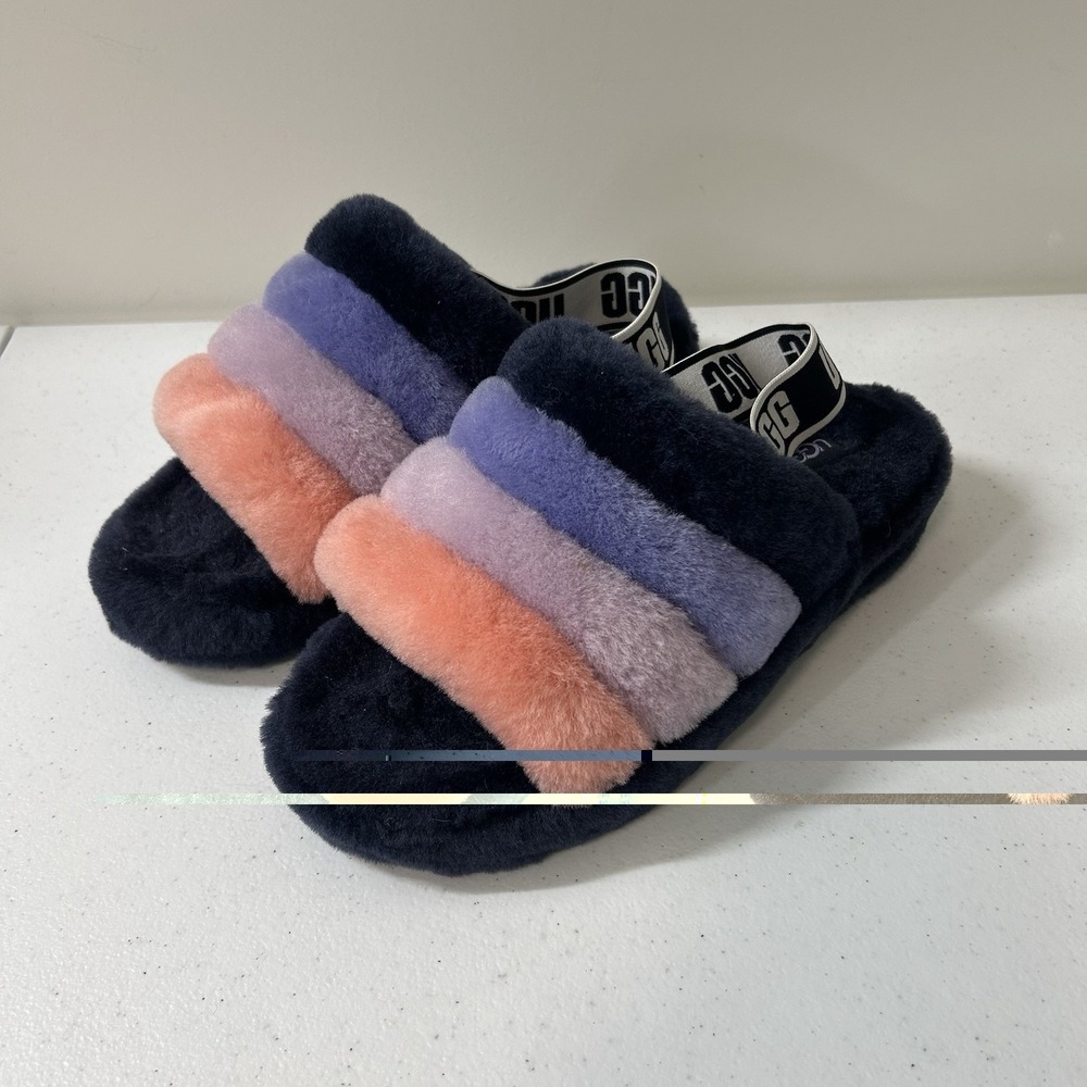 UGG Fluff Yeah Slide Sandals Womens 8 Starry Night Multi Striped
